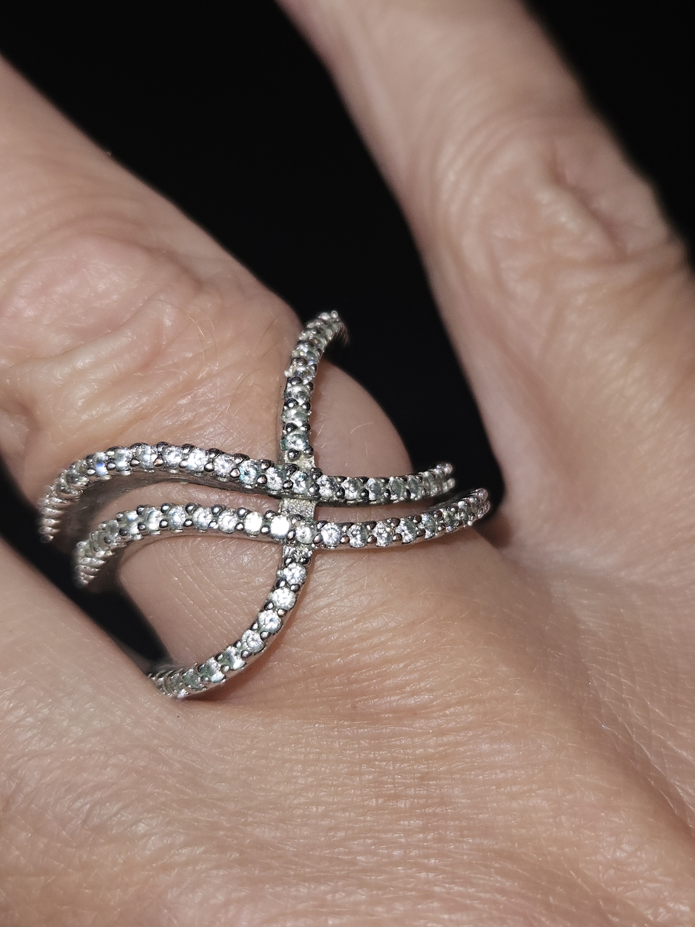 Sterling Silver Cubic Zirconia Crisscross Ring - Silver